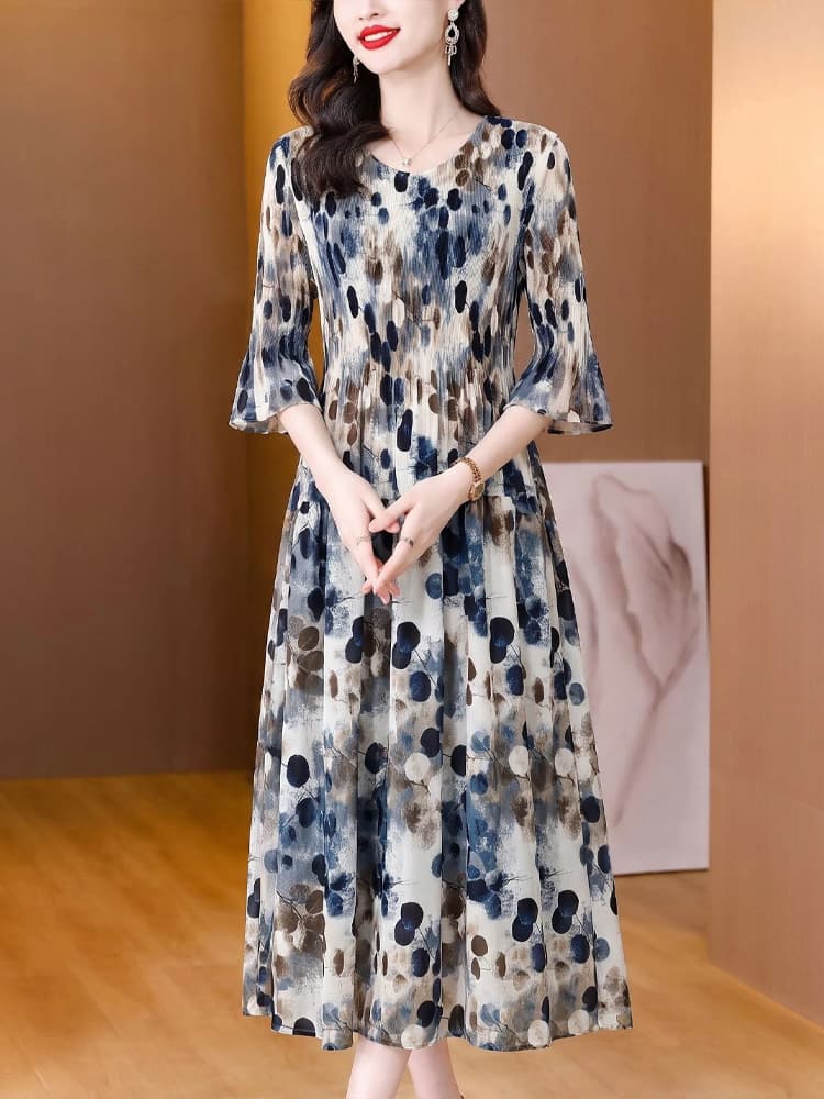 가을 새로운 부드러운 가을 어깨 7부 소매 허리 축제 펌프 Pleat 대 치마 빛 럭셔리 품격 드레스 상세 이미지 3