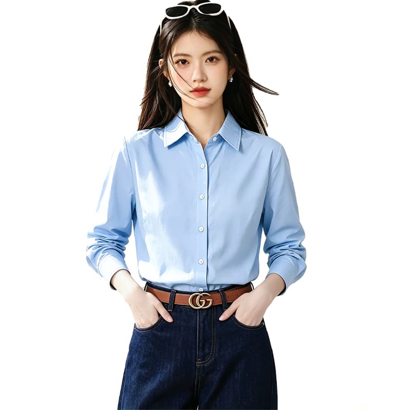 실사 배색 질감 센스 패치워크 폴로 칼라 긴팔 여성 셔츠 가을 새로운 루즈핏 다용도 긴팔 맨위 상세 이미지 5