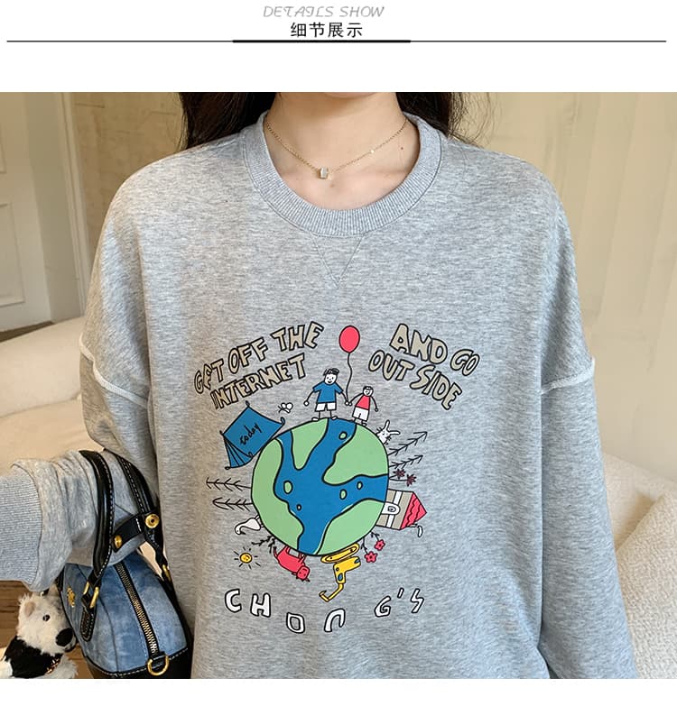 지금 실사 가을 새로운 한국 스타일 캐주얼 회색 프린트 후드티 임산부 세트 투피스 세트 상세 이미지 25