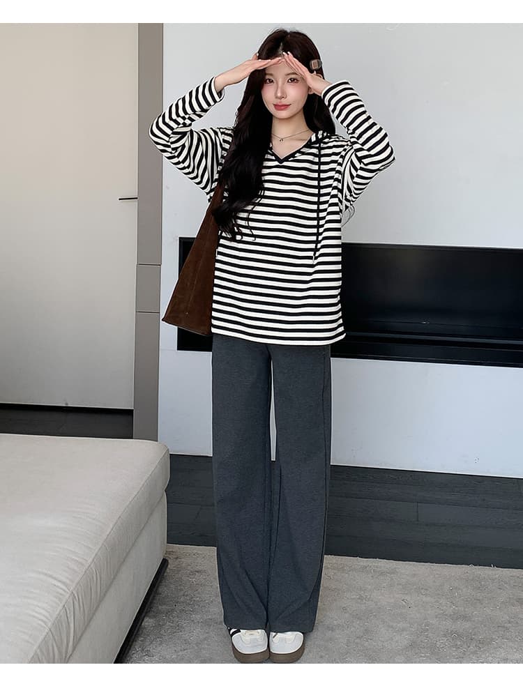 지금 실사 가을 새로운 한국 스타일 루즈핏 스트라이프 임산부 세트 투피스 세트 상세 이미지 15