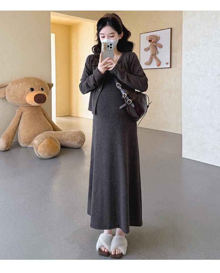 지금 실사 가을 새로운 한 부서 고급 센스 출산 착용 중간 길이 조끼 원피스 코디 재킷 상세 이미지 17
