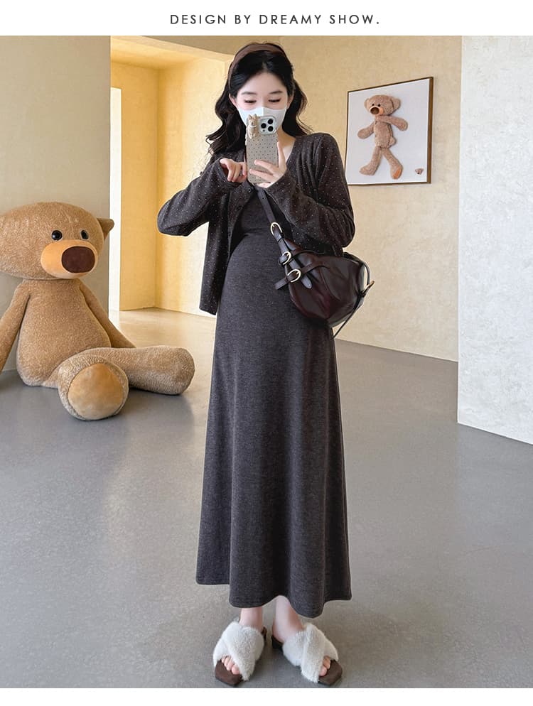 지금 실사 가을 새로운 한 부서 고급 센스 출산 착용 중간 길이 조끼 원피스 코디 재킷 상세 이미지 21
