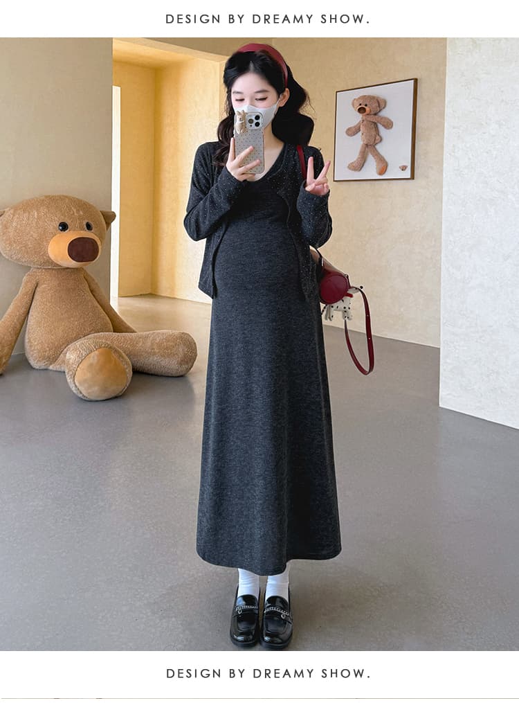 지금 실사 가을 새로운 한 부서 고급 센스 출산 착용 중간 길이 조끼 원피스 코디 재킷 상세 이미지 38