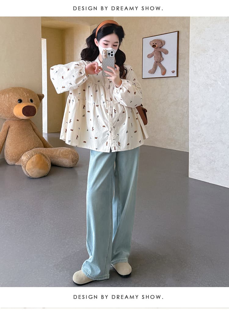 실사 봄 새로운 한 부서 인형 셔츠 루즈핏 임산부 셔츠 오픈 가디건 상세 이미지 18
