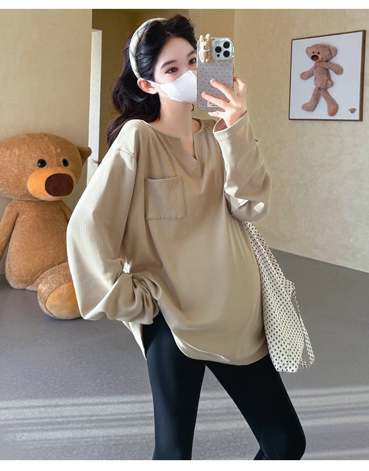 지금 실사 가을 새로운 한 부서 느긋한 바람 루즈핏 티셔츠 임산부 맨위 상세 이미지 21