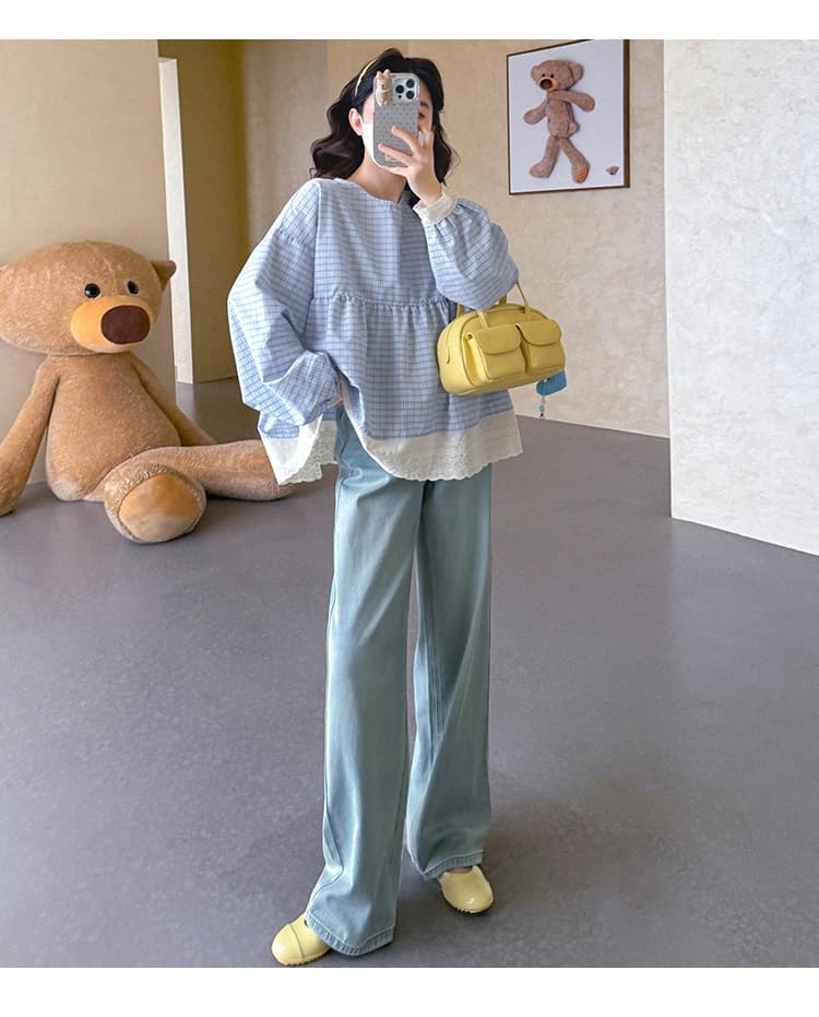 지금 지금 실사 봄 새로운 한 부서 루즈핏 인형 셔츠 임산부 중간 길이 맨위 상세 이미지 20