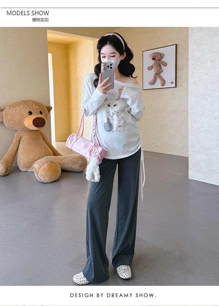 지금 실사 봄 새로운 한국 스타일 새로운 프린트 루즈핏 펌프 로프 스트랩 임산부 세트 투피스 세트 상세 이미지 10