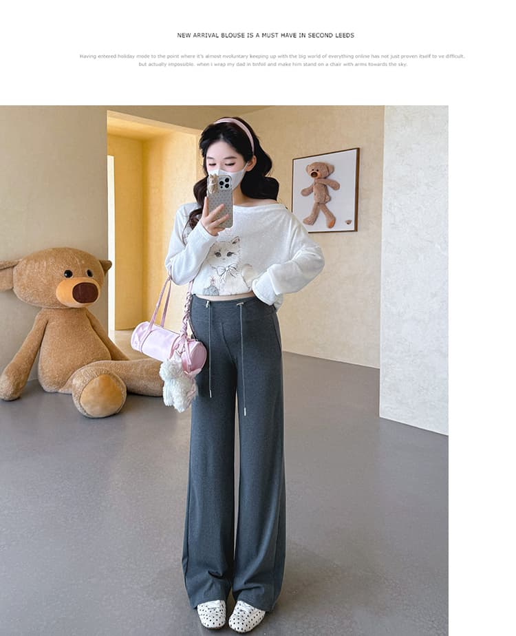 지금 실사 봄 새로운 한국 스타일 새로운 프린트 루즈핏 펌프 로프 스트랩 임산부 세트 투피스 세트 상세 이미지 13
