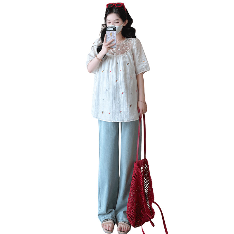 지금 실사 여름 새로운 프랑스식 자수 연령 감소 인형 셔츠 임산부 맨위 이미지 6