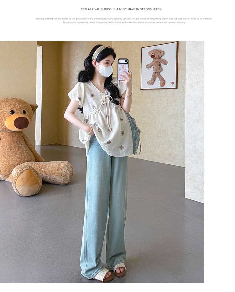 지금 실사 여름 새 버전 한 부서 달콤함 거품 소매 인형 셔츠 자수 임산부 맨위 상세 이미지 21