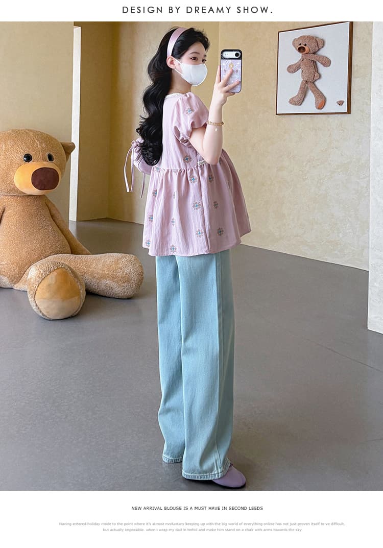 지금 실사 여름 새 버전 한 부서 달콤함 거품 소매 인형 셔츠 자수 임산부 맨위 상세 이미지 28