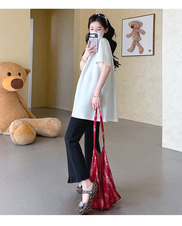 실사 지금 여름 새로운 한국 스타일 루즈핏 빅 사이즈 미니멀리즘 캐주얼 라운드 넥 반팔 임산부 맨위 상세 이미지 18