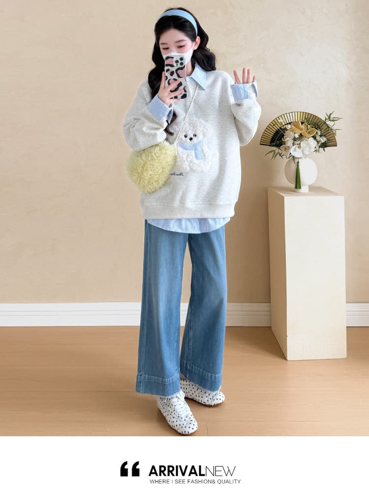 지금 실사 가을 겨울 새로운 한국 스타일 캐주얼 두꺼운 페이크 레이어드 패치워크 폴로 칼라 후드티 임산부 맨위 상세 이미지 17