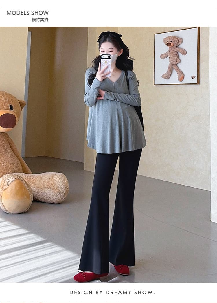지금 실사 가을 새로운 한국 스타일 루즈핏 인어 꼬리 표지 배 임산부 맨위 나팔 바지 임산부 세트 상세 이미지 14