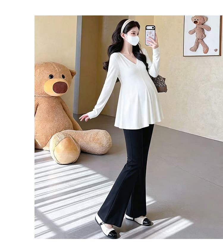 지금 실사 가을 새로운 한국 스타일 루즈핏 인어 꼬리 표지 배 임산부 맨위 나팔 바지 임산부 세트 상세 이미지 48