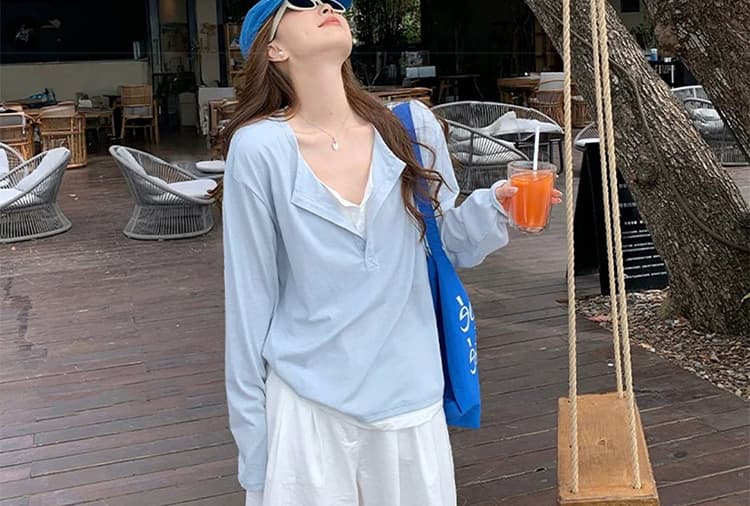 지금 가을 새로운 한 부서 패치워크 페이크 레이어드 루즈핏 캐주얼 맨위 스트레이트 팬츠 임산부 세트 상세 이미지 24