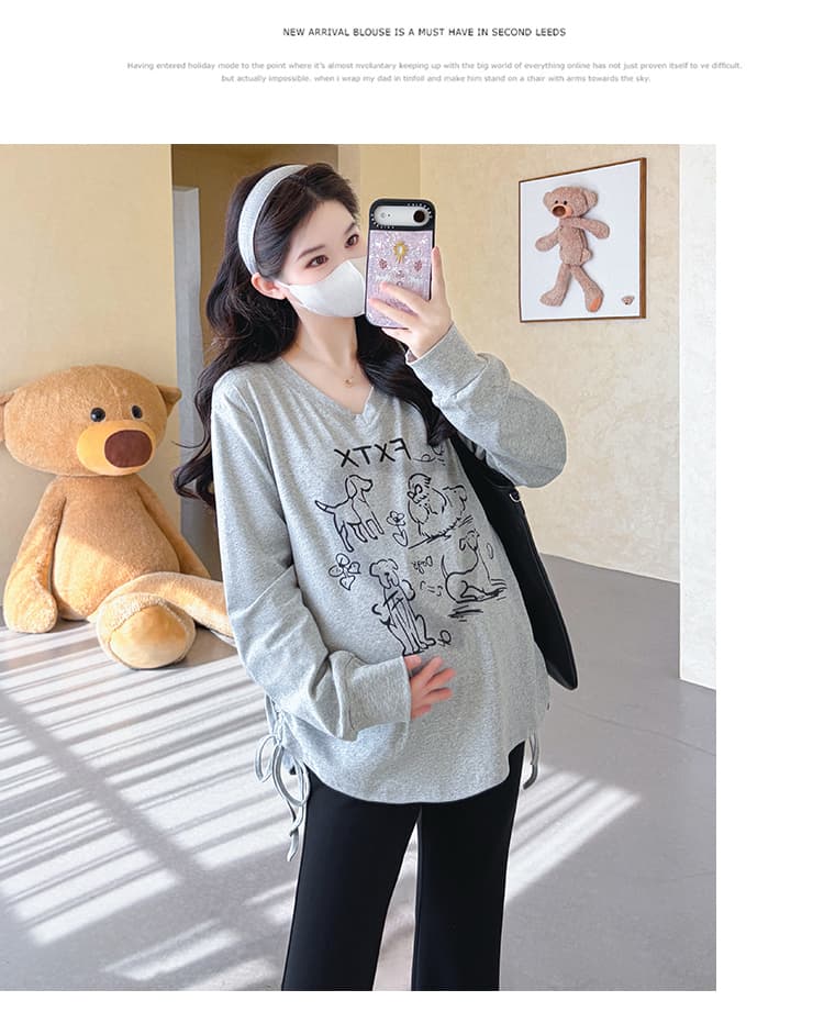 지금 실사 가을 새로운 한 부서 캐주얼 달콤함 프린트 루즈핏 표지 배 맨위 바지 임산부 세트 상세 이미지 20