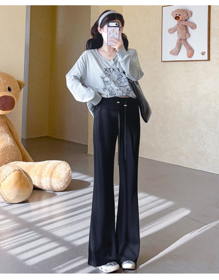 지금 실사 가을 새로운 한 부서 캐주얼 달콤함 프린트 루즈핏 표지 배 맨위 바지 임산부 세트 상세 이미지 22