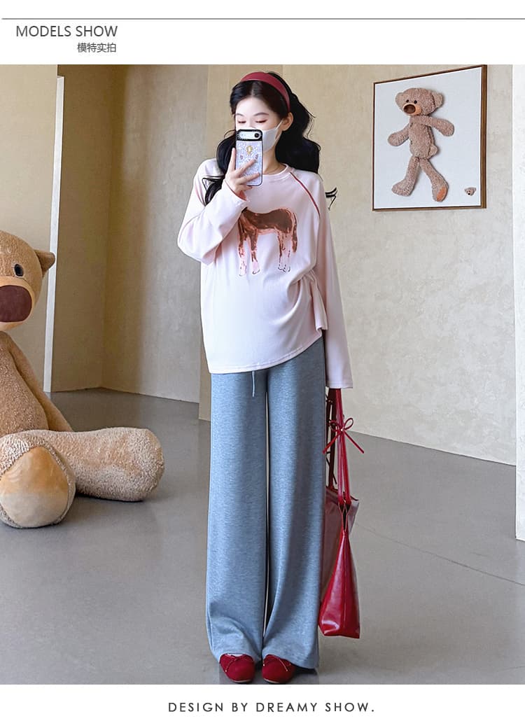 지금 실사 가을 새로운 한 부서 삽입 어깨 소매 캐주얼 다용도 라운드 넥 임산부 세트 투피스 세트 상세 이미지 11