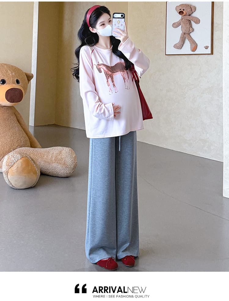 지금 실사 가을 새로운 한 부서 삽입 어깨 소매 캐주얼 다용도 라운드 넥 임산부 세트 투피스 세트 상세 이미지 18