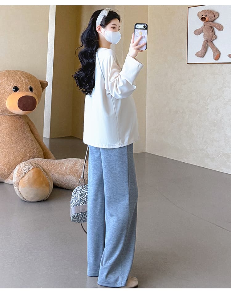 지금 실사 가을 새로운 한 부서 삽입 어깨 소매 캐주얼 다용도 라운드 넥 임산부 세트 투피스 세트 상세 이미지 31