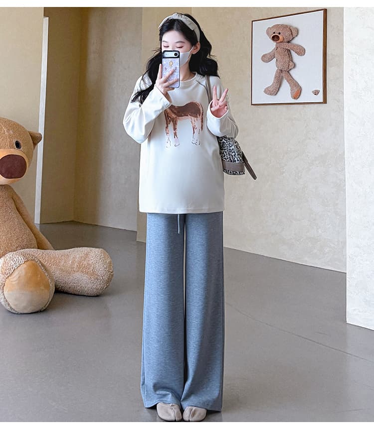 지금 실사 가을 새로운 한 부서 삽입 어깨 소매 캐주얼 다용도 라운드 넥 임산부 세트 투피스 세트 상세 이미지 32