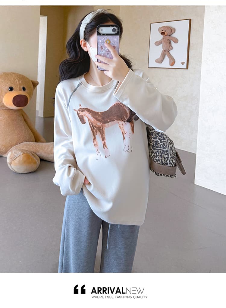 지금 실사 가을 새로운 한 부서 삽입 어깨 소매 캐주얼 다용도 라운드 넥 임산부 세트 투피스 세트 상세 이미지 34