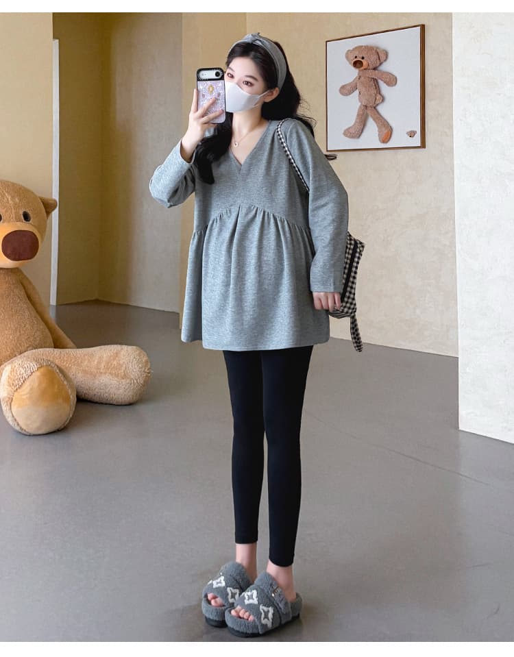 지금 실사 가을 새로운 한국 스타일 루즈핏 캐주얼 표지 배 인형 셔츠 임산부 맨위 상세 이미지 22