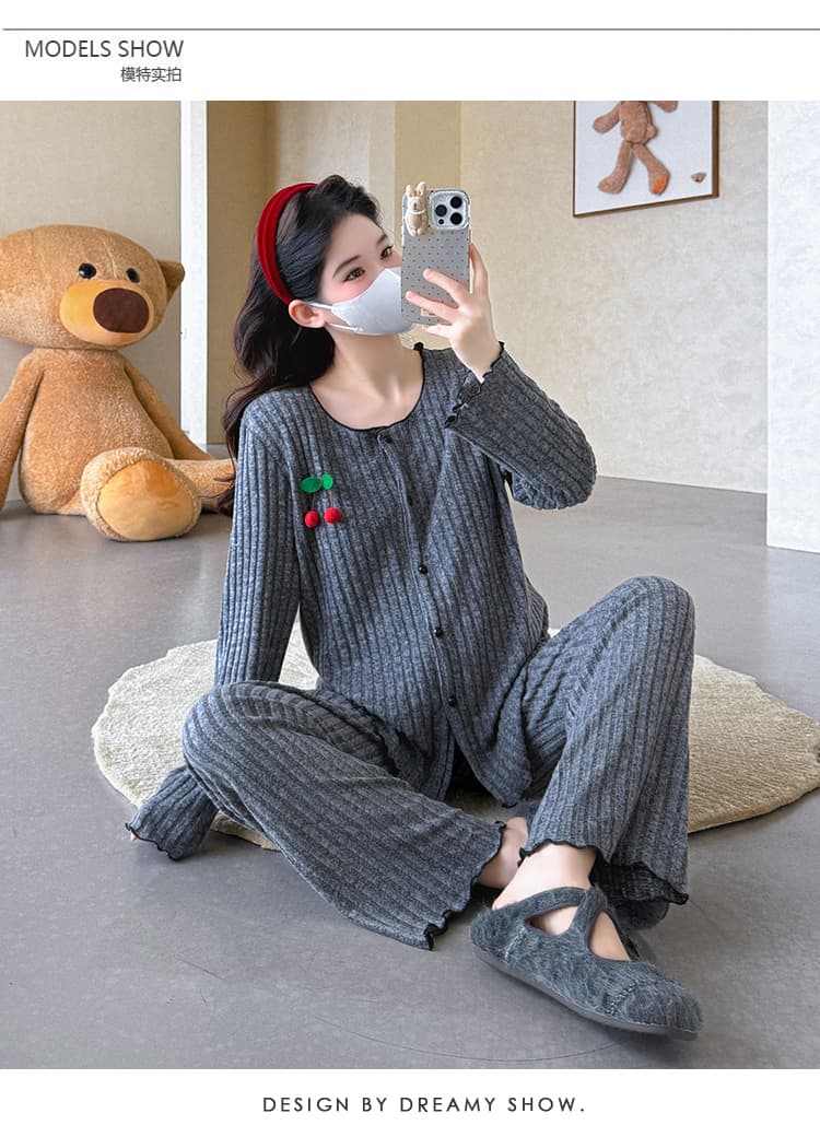 지금 실사 가을 새로운 한국 스타일 연삭 털 순면 임산부 세트 투피스 세트 상세 이미지 8