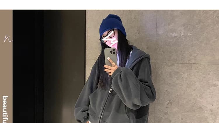 지금 가을 겨울 새로운 한국 스타일 캐주얼 양면 찹쌀 플러시 두꺼운 후드 지퍼 임산부 세트 투피스 세트 상세 이미지 10