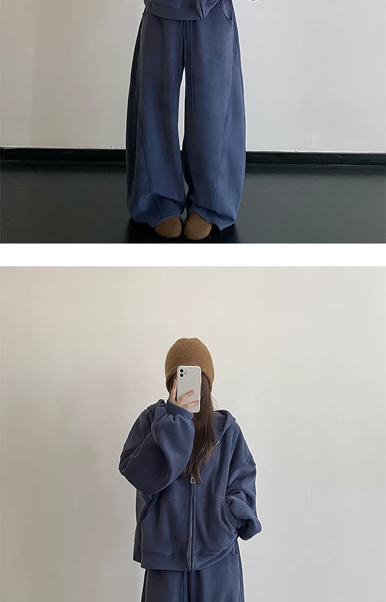 지금 가을 겨울 새로운 한국 스타일 캐주얼 양면 찹쌀 플러시 두꺼운 후드 지퍼 임산부 세트 투피스 세트 상세 이미지 24