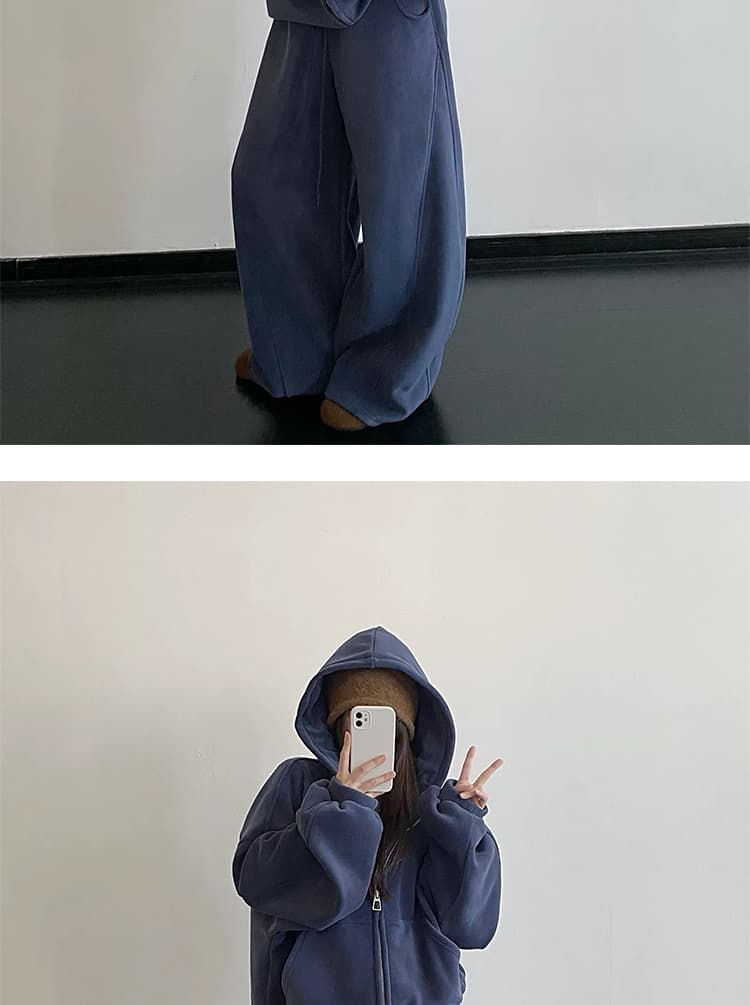 지금 가을 겨울 새로운 한국 스타일 캐주얼 양면 찹쌀 플러시 두꺼운 후드 지퍼 임산부 세트 투피스 세트 상세 이미지 26