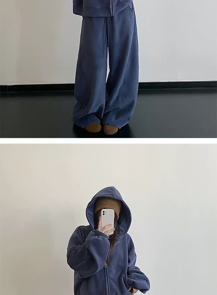 지금 가을 겨울 새로운 한국 스타일 캐주얼 양면 찹쌀 플러시 두꺼운 후드 지퍼 임산부 세트 투피스 세트 상세 이미지 27