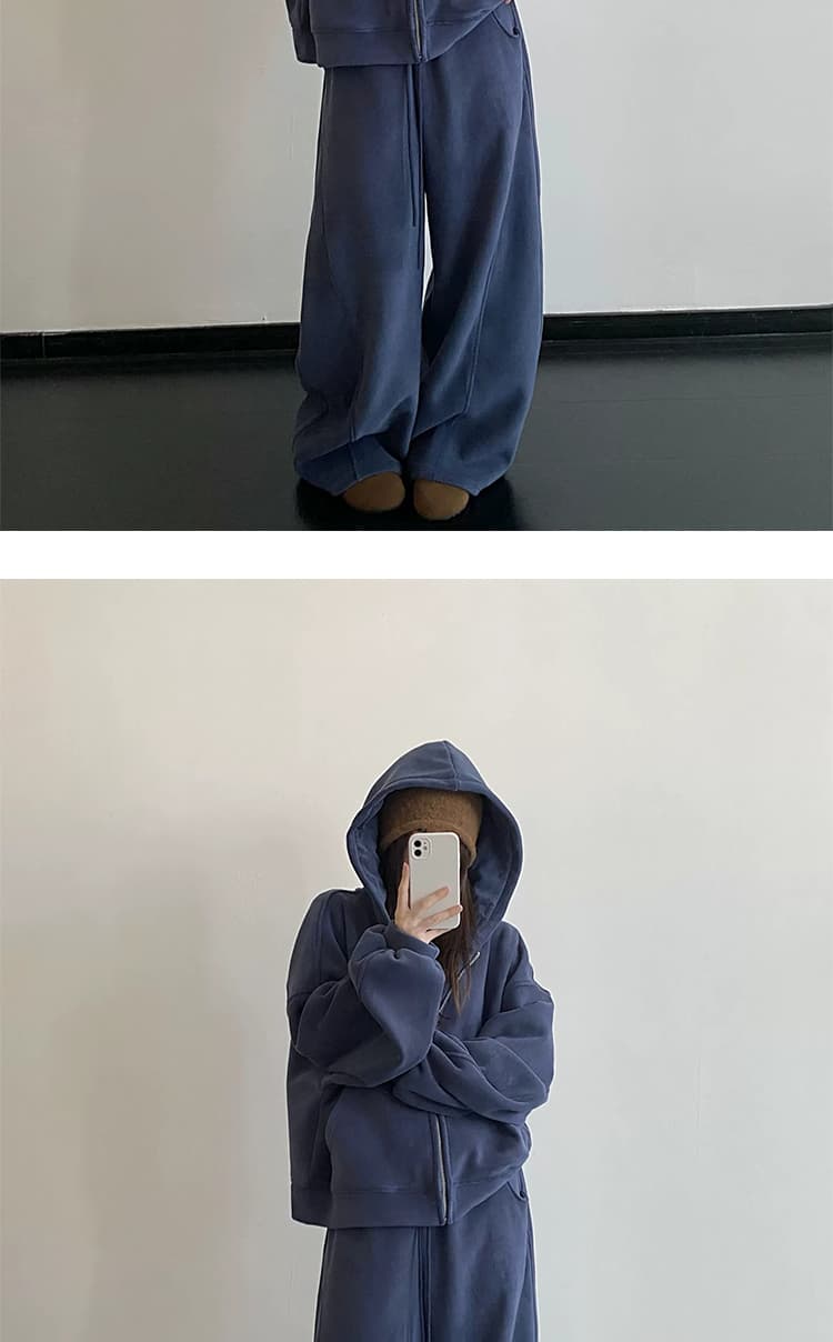 지금 가을 겨울 새로운 한국 스타일 캐주얼 양면 찹쌀 플러시 두꺼운 후드 지퍼 임산부 세트 투피스 세트 상세 이미지 28