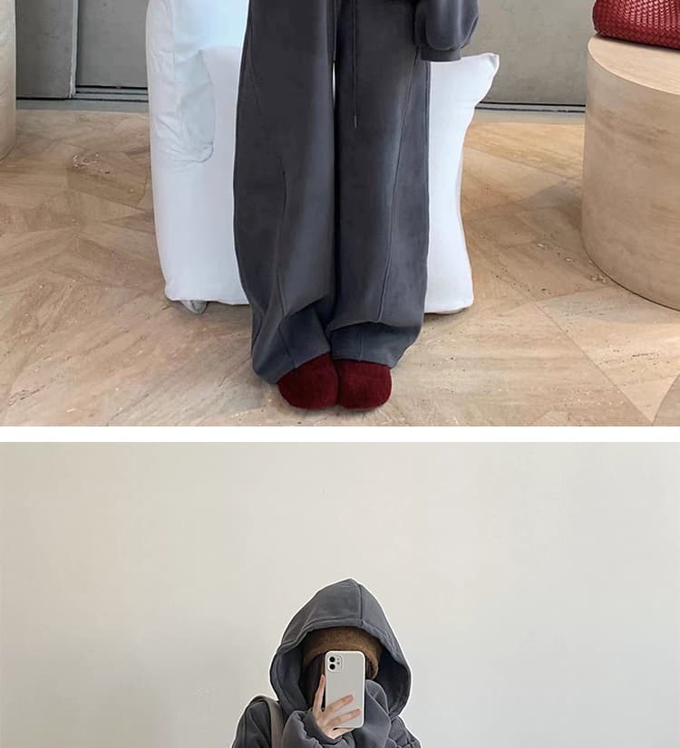 지금 가을 겨울 새로운 한국 스타일 캐주얼 양면 찹쌀 플러시 두꺼운 후드 지퍼 임산부 세트 투피스 세트 상세 이미지 33