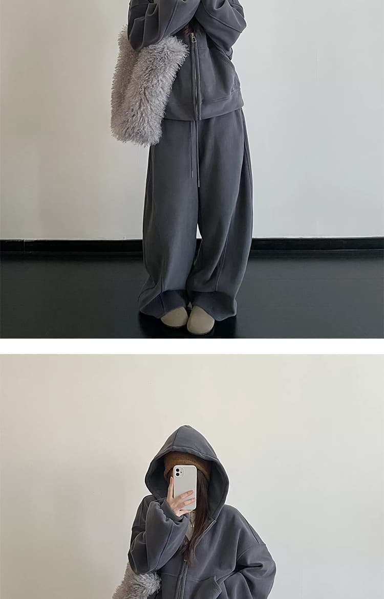 지금 가을 겨울 새로운 한국 스타일 캐주얼 양면 찹쌀 플러시 두꺼운 후드 지퍼 임산부 세트 투피스 세트 상세 이미지 34