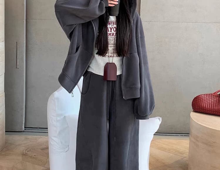 지금 가을 겨울 새로운 한국 스타일 캐주얼 양면 찹쌀 플러시 두꺼운 후드 지퍼 임산부 세트 투피스 세트 상세 이미지 42