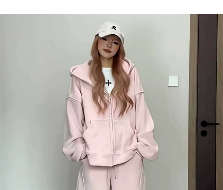 지금 가을 겨울 새로운 한국 스타일 캐주얼 양면 찹쌀 플러시 두꺼운 후드 지퍼 임산부 세트 투피스 세트 상세 이미지 55