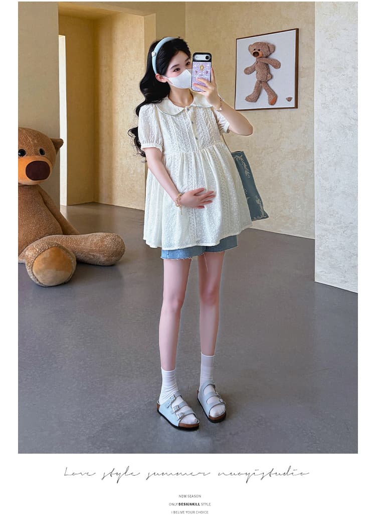 실사 지금 2026 여름 달콤함 베이비 칼라 살구 색상 반팔 맨위 상세 이미지 22