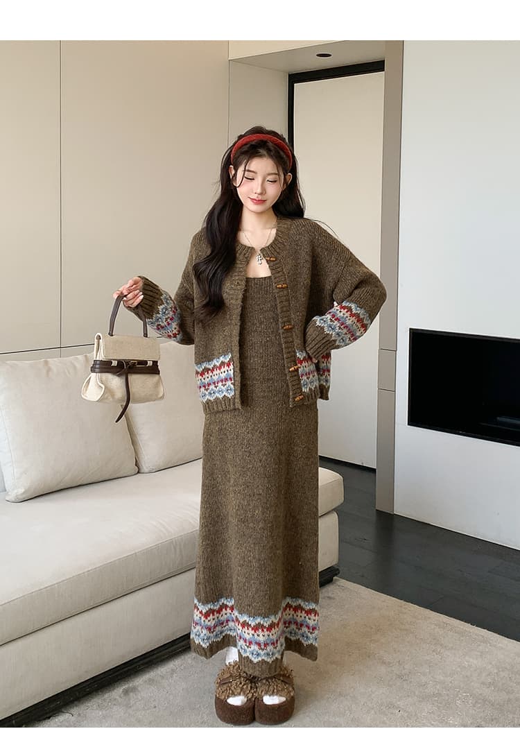 실사 가을 한국 스타일 디자인 소뿔 버클 카디건 코트 조끼 니트 세트 상세 이미지 18