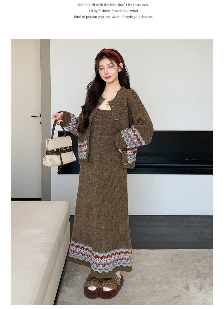 실사 가을 한국 스타일 디자인 소뿔 버클 카디건 코트 조끼 니트 세트 상세 이미지 21