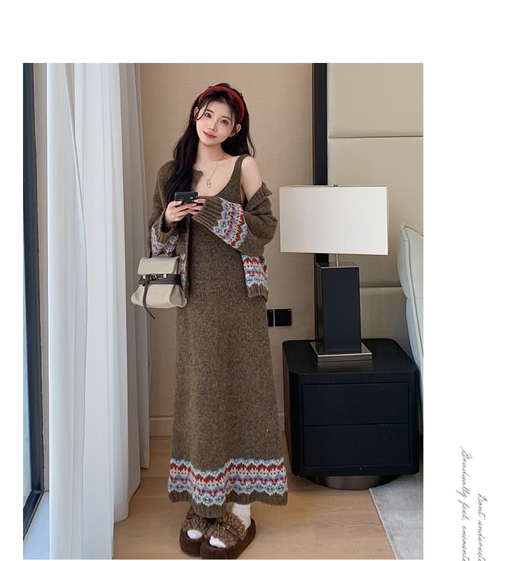 실사 가을 한국 스타일 디자인 소뿔 버클 카디건 코트 조끼 니트 세트 상세 이미지 27