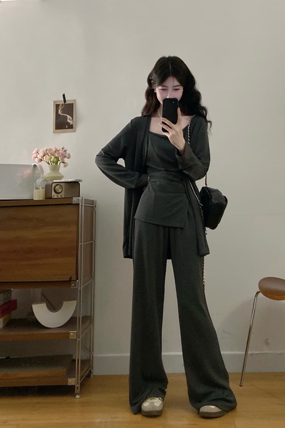 오픈 가디건 슬립 와이드 레그 팬츠 세 조각 여성 세트 봄 여름 몸매 가꾸기 슬림해 보이는 경기 긴 바지 타이트 순수한 욕망 핫걸 상세 이미지 4