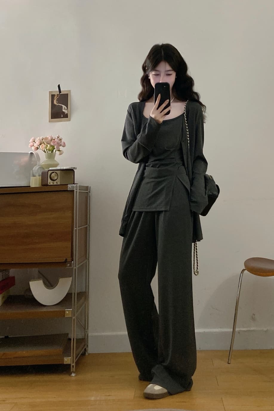 오픈 가디건 슬립 와이드 레그 팬츠 세 조각 여성 세트 봄 여름 몸매 가꾸기 슬림해 보이는 경기 긴 바지 타이트 순수한 욕망 핫걸 상세 이미지 6