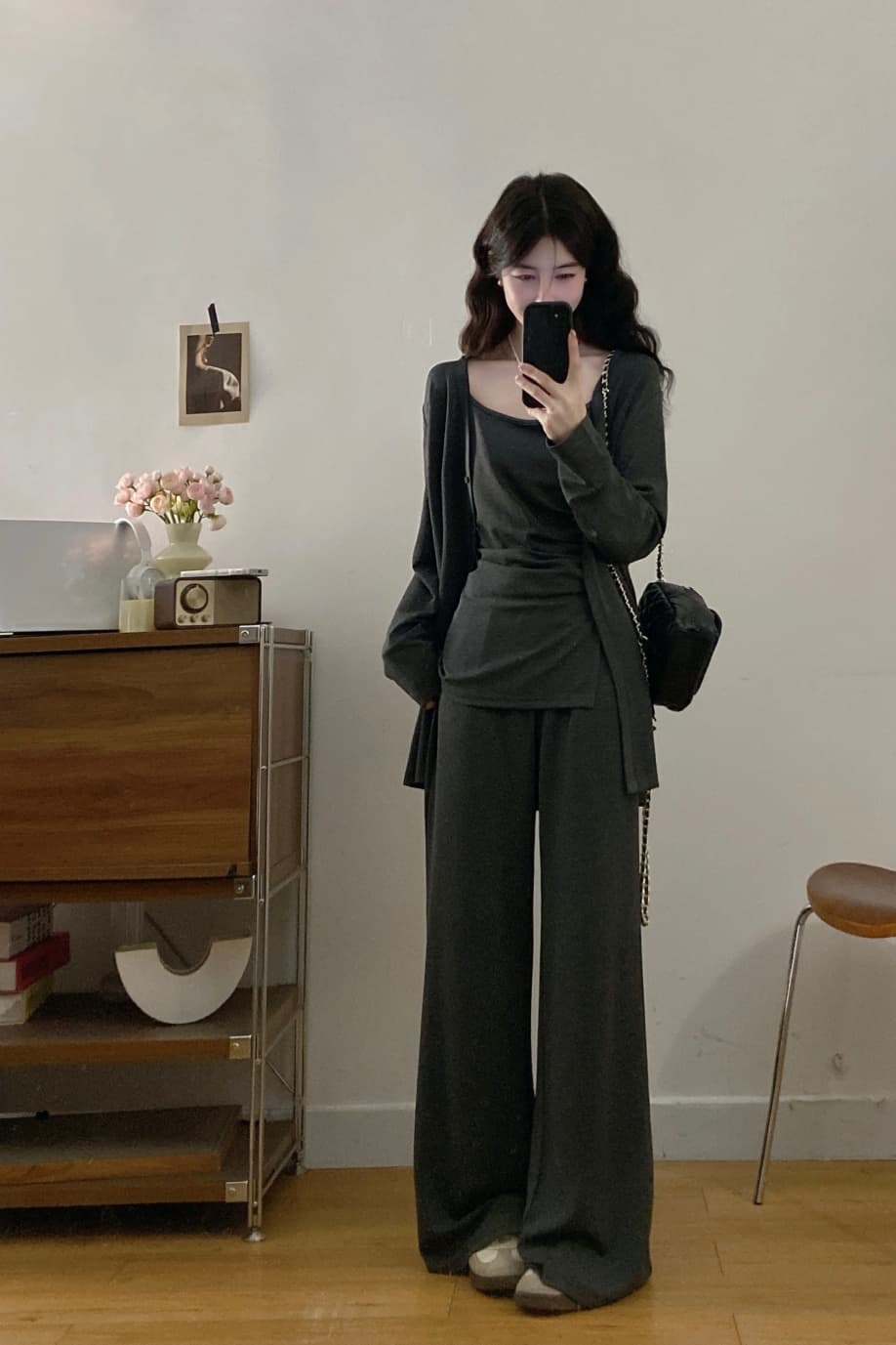 오픈 가디건 슬립 와이드 레그 팬츠 세 조각 여성 세트 봄 여름 몸매 가꾸기 슬림해 보이는 경기 긴 바지 타이트 순수한 욕망 핫걸 상세 이미지 7