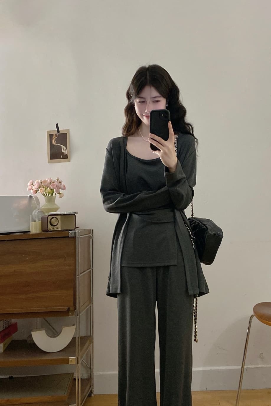 오픈 가디건 슬립 와이드 레그 팬츠 세 조각 여성 세트 봄 여름 몸매 가꾸기 슬림해 보이는 경기 긴 바지 타이트 순수한 욕망 핫걸 상세 이미지 8