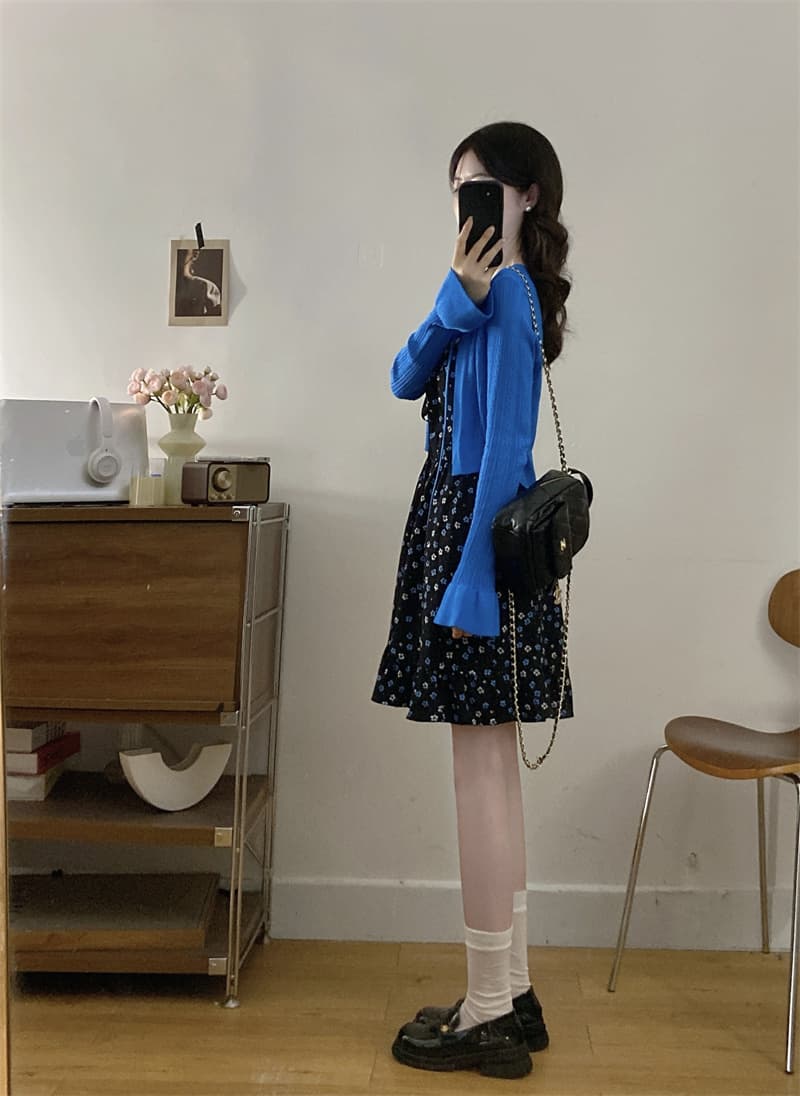 한 부서 검정색 꽃무늬 치마 여성 여름 해변가 휴가 운남 관광 슬립 드레스 한 마디 미니 스커트 상세 이미지 10