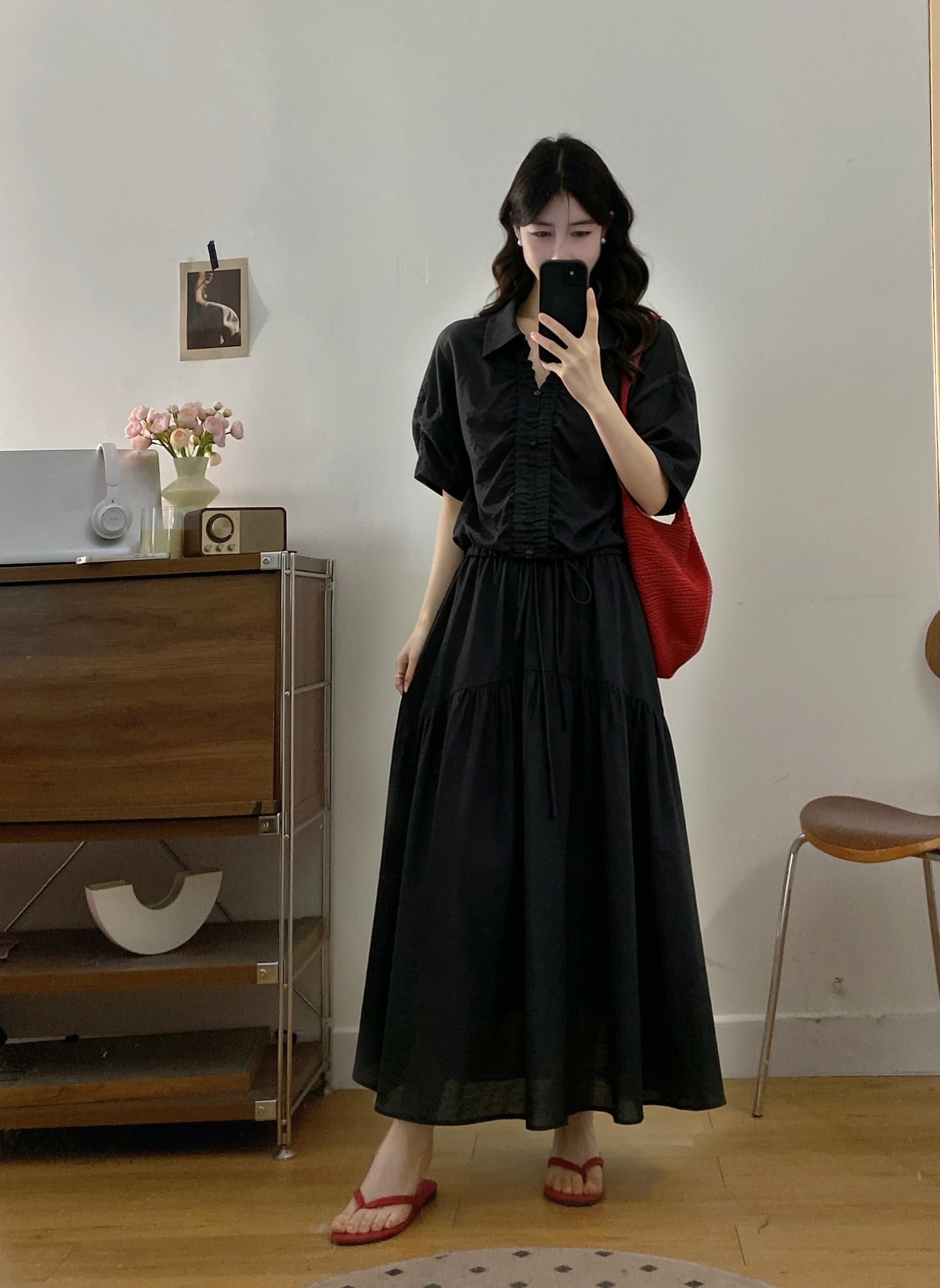 실사 한 부서 휴식 센스 얇은 스타일 셔츠 세트 여성 2026 여름 새로운 반 스커트 고급 투피스 세트 상세 이미지 3