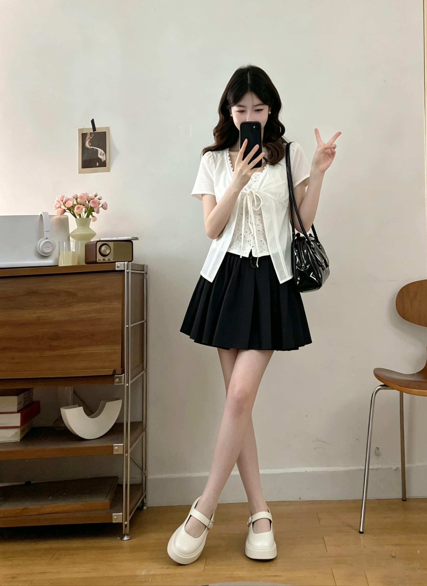 실사 빅 사이즈 통통한 여동생 페이크 레이어드 레이스 스트랩 반팔 작은 셔츠 26 여름 고유 한 아름다운 세트 이미지 2