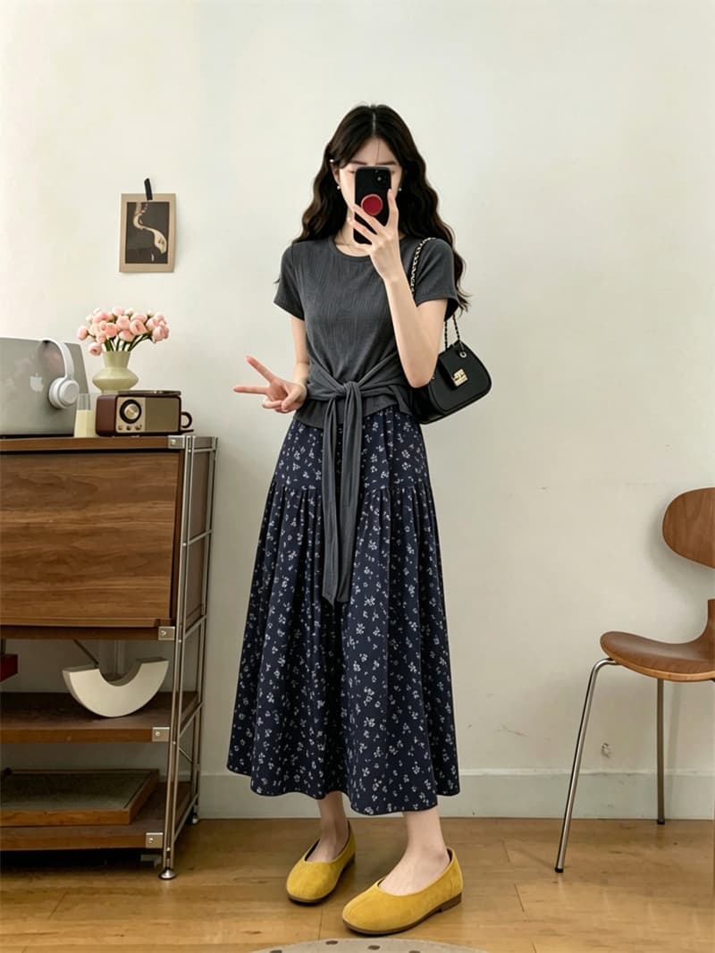 한 부서 자이언트 잘 생긴 ootd 착용 가져 가라. 전체 집합 2026 새로운 꽃무늬 치마 여성 여름 롱 스커트 투피스 슈트 이미지 2